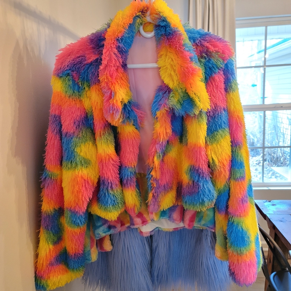 Rainbow Fluffy Furry Rave Festival Coat Jacket